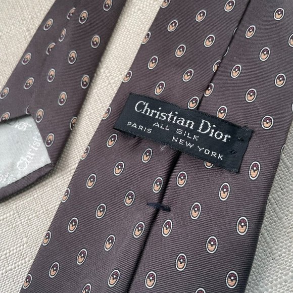 Christian Dior Men Tie ALL SILK Brown Tone Necktie CD Tie - Picture 7 of 9